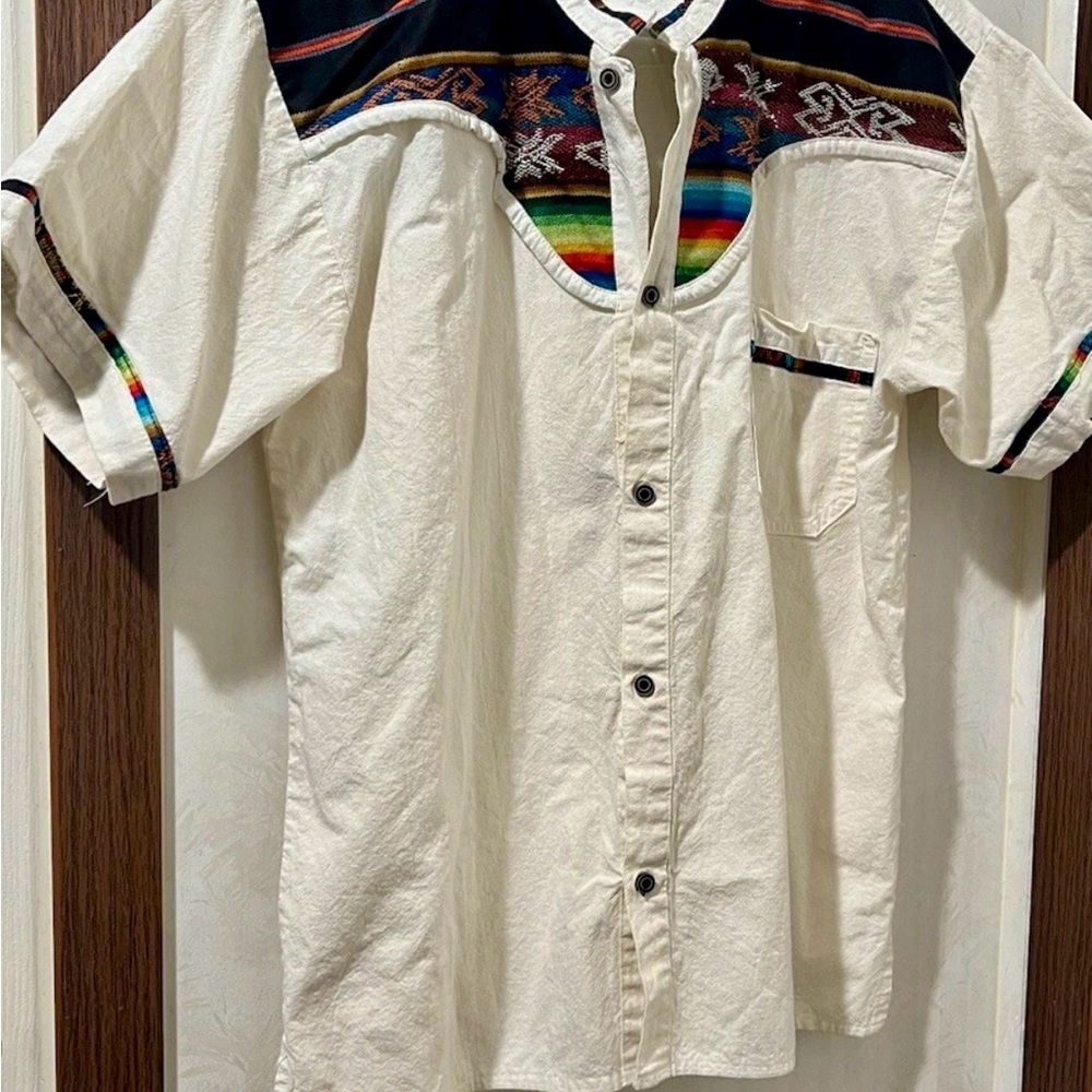 Men's Cream and Multicolor Ethnic Casual Shirt